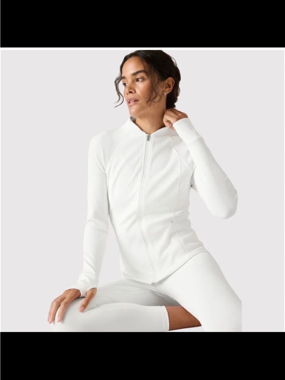 ATHLETA WOMEN’S SALUTATION CROP WHITE RIBBED JACKET SIZE SMALL